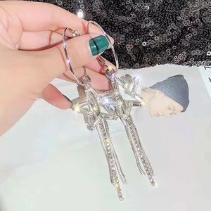 Dangling Rhinestone Silver Star Earrings